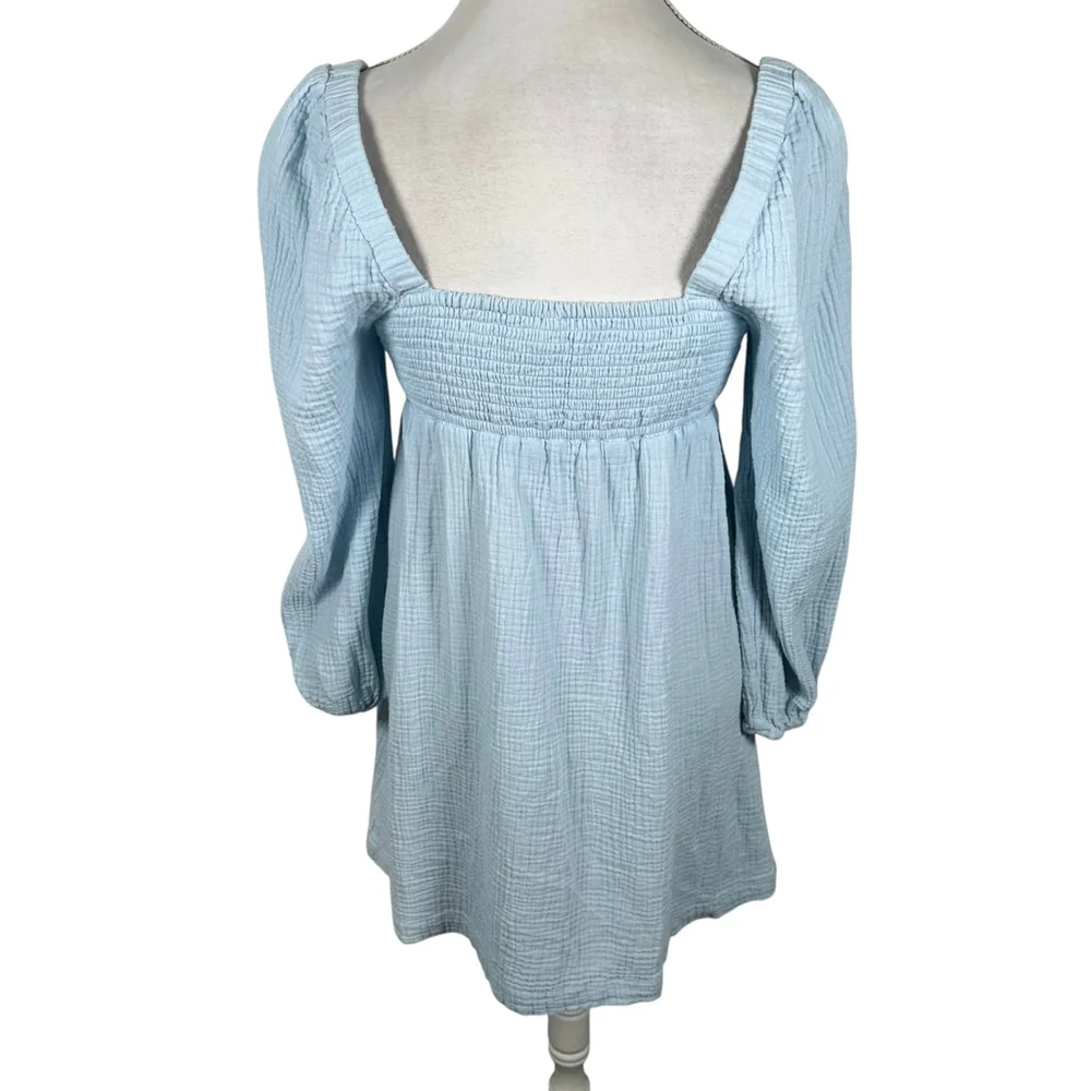 J. Crew Squareneck Soft Gauze Dress Hydrangea Blue Smocked Cotton Cottage Size S